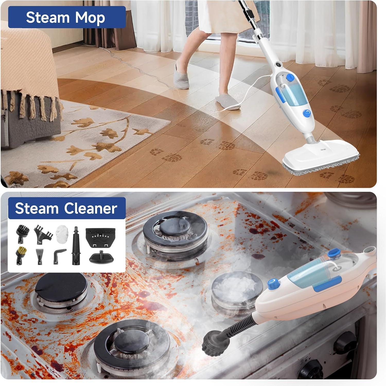 Steam Mop for Floor Cleaning, 10in1 Multi Purpose Handheld Steamer Cleaner Detachable for Vinyl, Laminate, Carpet, Tile Hard Floor Grout w/ 2 pad, 23ft Cord, 15oz Tank, Adjustable Steam & Height Steam Mop for Floor Cleaning, 10in1 Multi Purpose Handheld Steamer Cleaner Detachable for Vinyl, Laminate, Carpet, Tile Hard Floor Grout w/ 2 pad, 23ft Cord, 15oz Tank, Adjustable Steam & Height