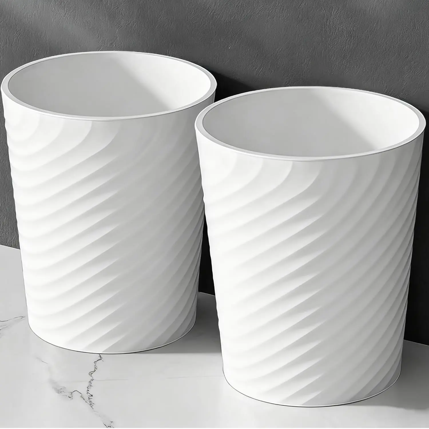 Bathroom Trash Can 1.8 Gallon Small Waste Basket Garbage Can for Dorm Kitchen Toilet Office Bedroom, 2 Pack White