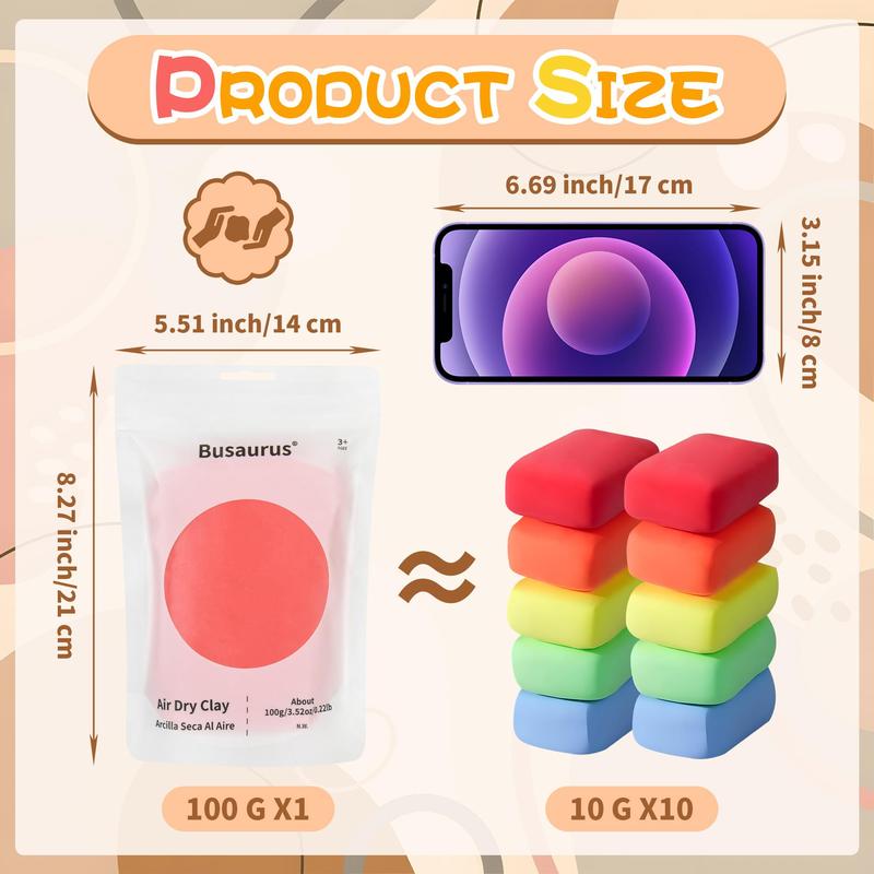 Busaurus 100g Ultra-Light Air Dry Modeling Clay for Youngsters 3+ to Creative Fun, Ideal for Adults and Craft Lovers, Reusable Sealed Packaging for Imaginative Projects, Creative Craft Kit