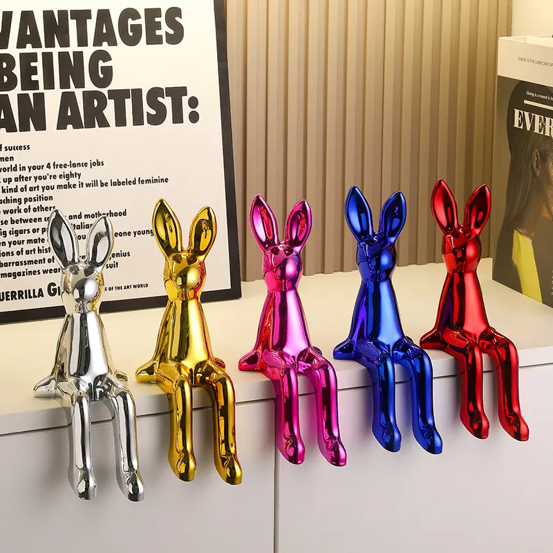 Luxury Long Eared Rabbit Figurines Ceramic Sitting Bunny Statues Modern Soft Decoration Living Room TV Cabinet Wine Rack Aesthetic Desktop Ornaments