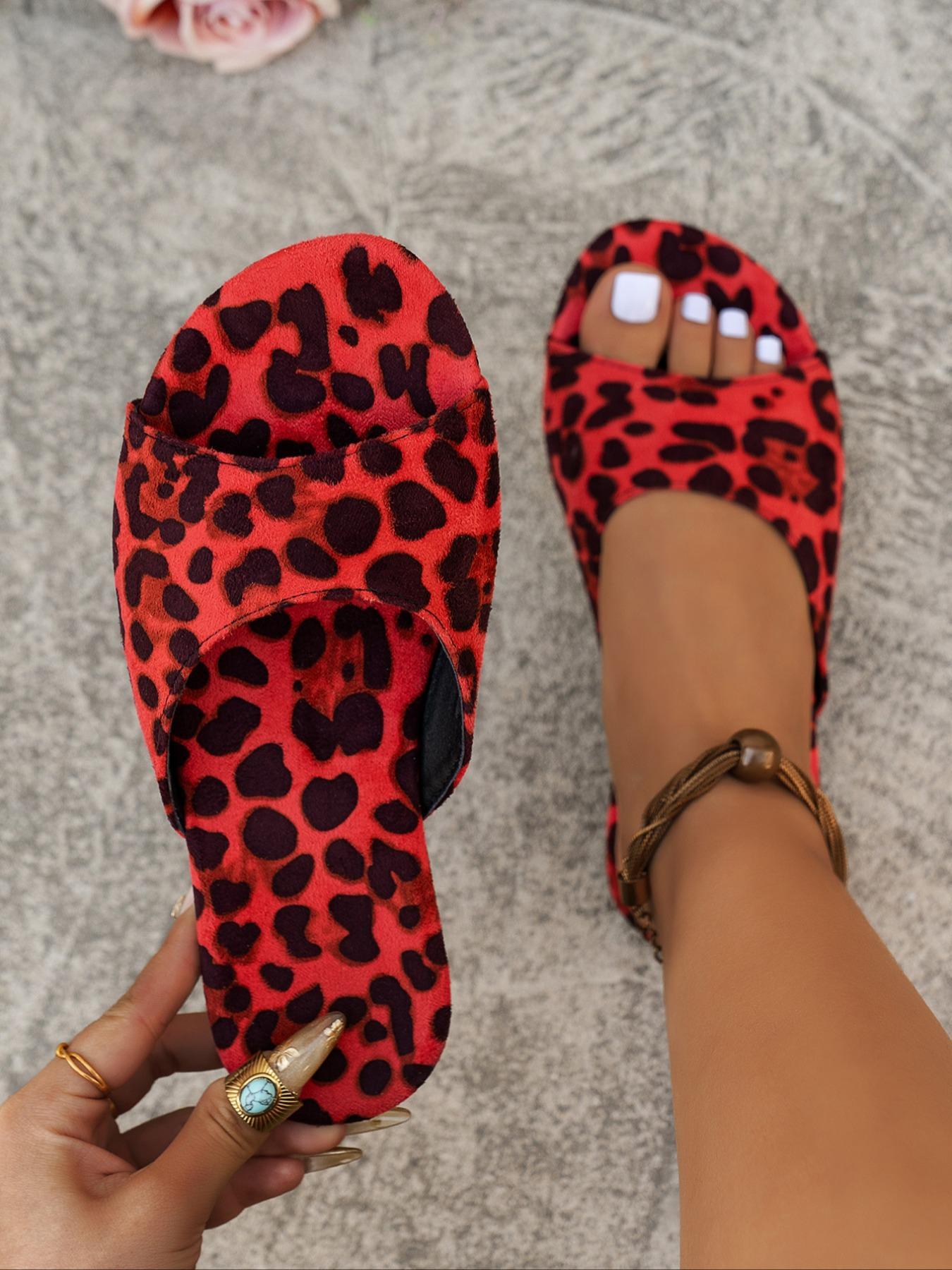 Women's Fashion Leopard Print Flat Sandals Ethnic Style Sandals Casual Comfortable Open Toe Slide Sandals for Summer, Female All-match Shoes for Daily Wear