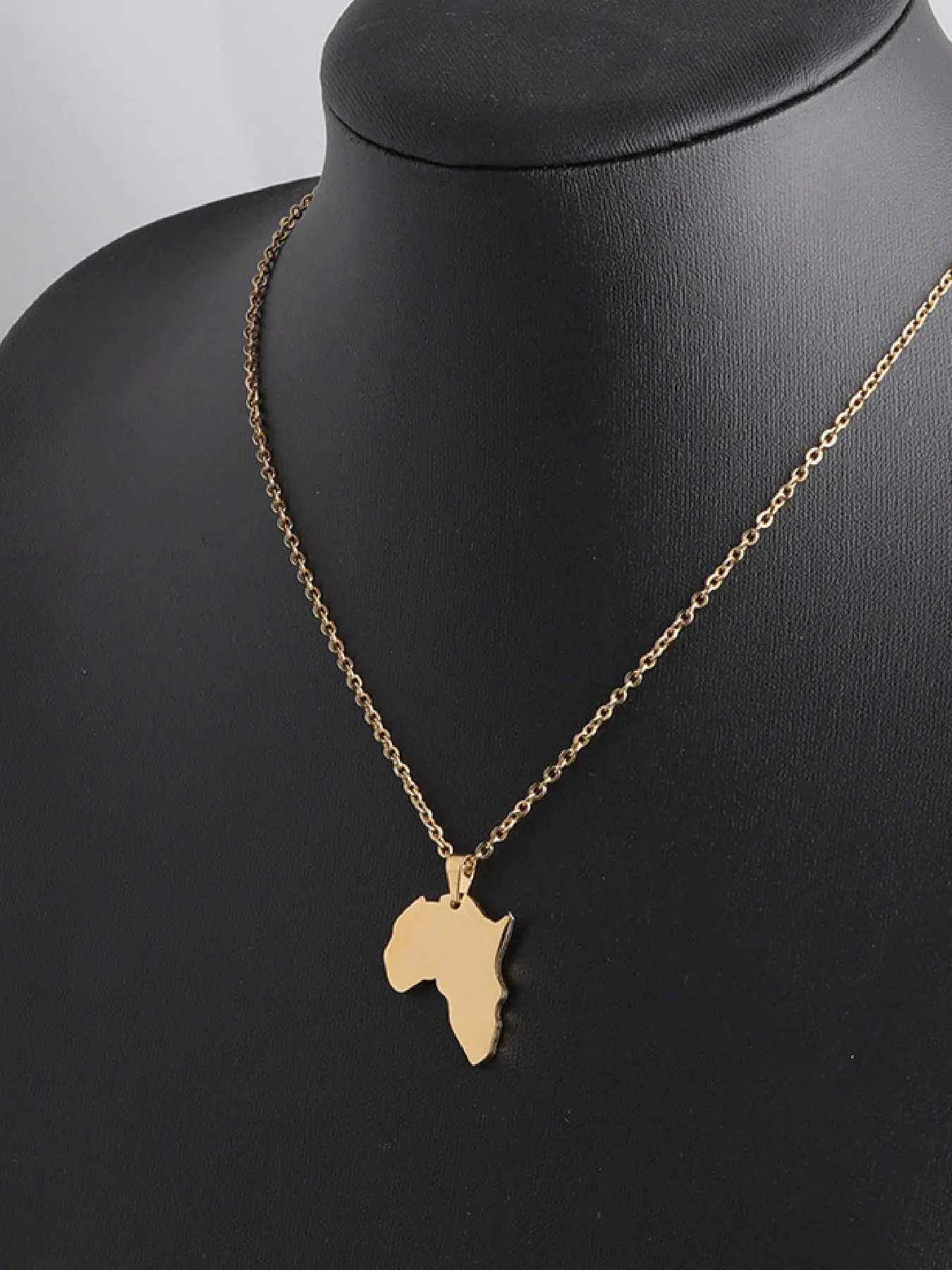 African Map Necklace, Adjustable Men's African Continent Pendant, Stainless Steel Jewelry, Unisex Hip Hop Gift, Map Charm Necklace