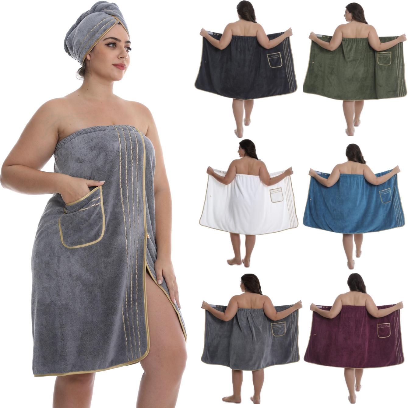 2pcs Luxury Coral Velvet bath towel wrap Set - 300GSM Embroidered Bath Wrap & Shower Cap (M-XXXXL), Ultra Soft & Quick-Dry with Modest Coverage Design - Hotel Grade for Women's Home & Travel Essentials, Large Bath Towels