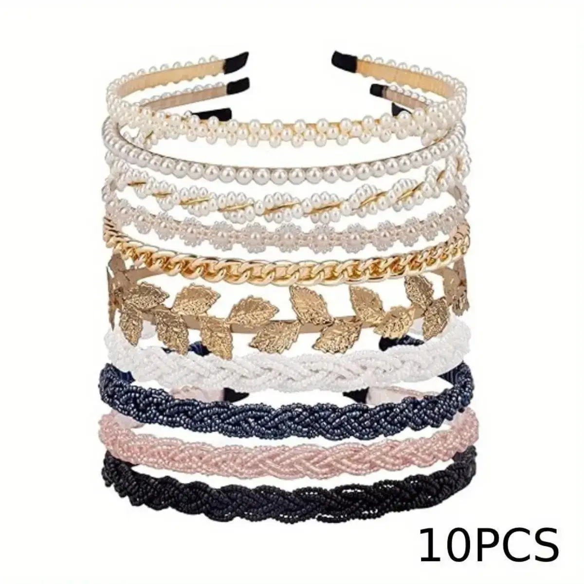 10 Pack Pearl Headbands Beaded Headband Metal Head Bands No Slip Hair Accessories for Women Girls summerwins