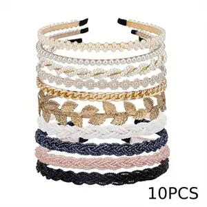 10 Pack Pearl Headbands Beaded Headband Metal Head Bands No Slip Hair Accessories for Women Girls summerwins