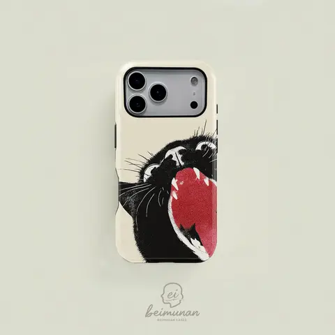 Personalized Cartoon Cat Cellphone Case - Classic Cartoon Characters, Open Mouth Black-Red Color Blocking, Flowers Design, Minimalist 2-in-1 Durable MagSafe Compatible Casing, Fit for iPhone18/ 17/16/15/14/13/12/11 Pro Max/Plus/Pro, Stylish Holiday Gift
