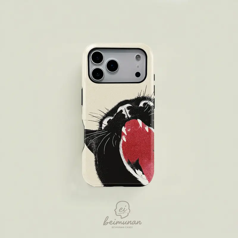 Personalized Cartoon Cat Cellphone Case - Classic Cartoon Characters, Open Mouth Black-Red Color Blocking, Flowers Design, Minimalist 2-in-1 Durable MagSafe Compatible Casing, Fit for iPhone18/ 17/16/15/14/13/12/11 Pro Max/Plus/Pro, Stylish Holiday Gift