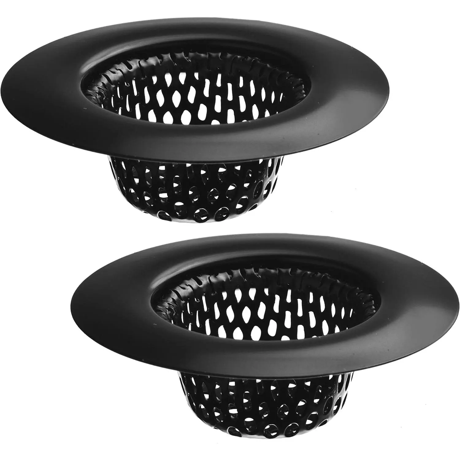 2 Pack Black Sink Drain Strainer Hair Catcher, 2.25" Top / 1" Basket, Stainless Steel with Black Electroplated Coating for Bathroom RV Laundry Slop Utility Lavatory Sink