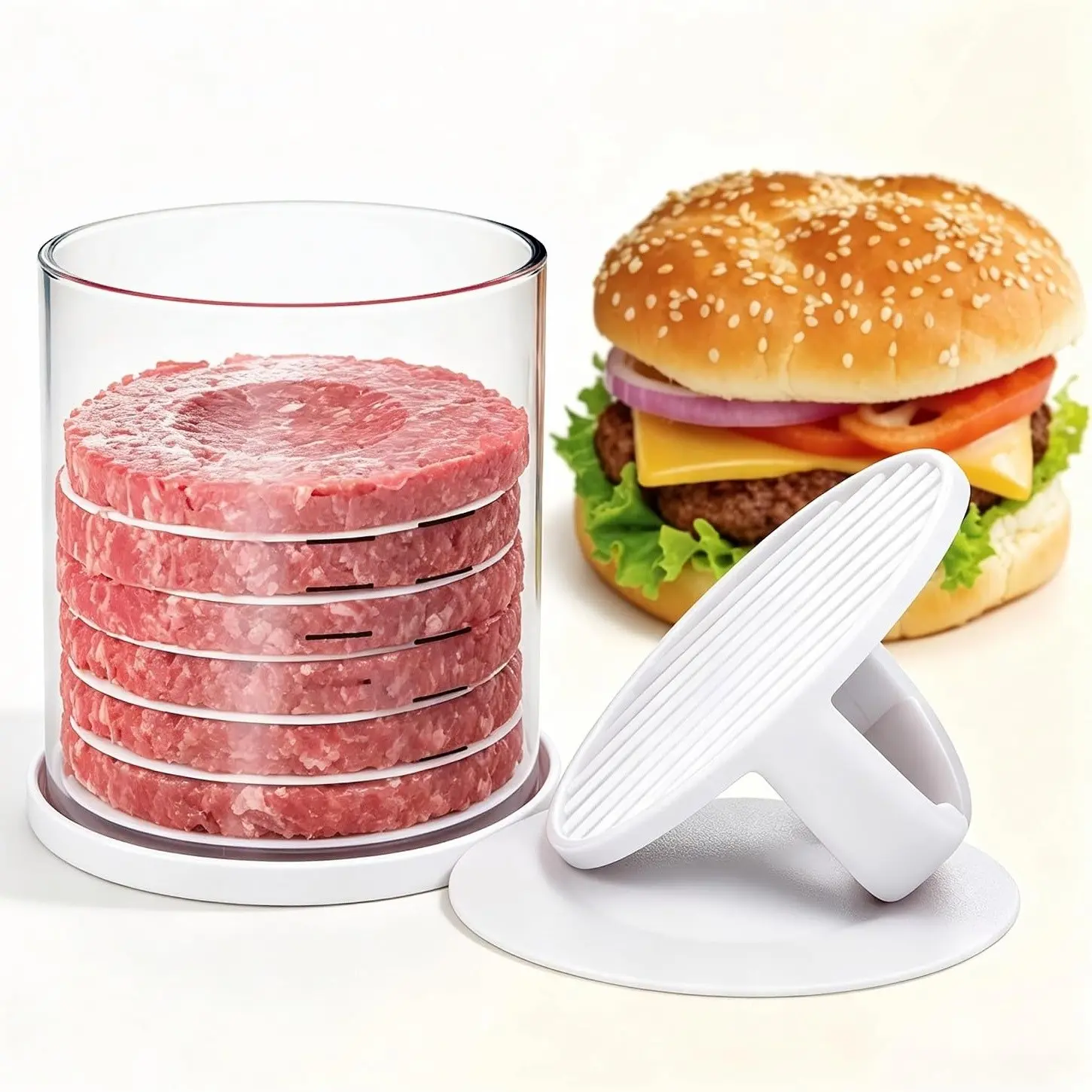 Premium Burger Press – Non-Stick Patty Mold with Parchment Paper Sheets for Perfect Round Patties; Ideal for BBQ and Home Kitchen Use, Kitchen Prep Tool; Burger Patty Maker / Multi-Layer Press Set