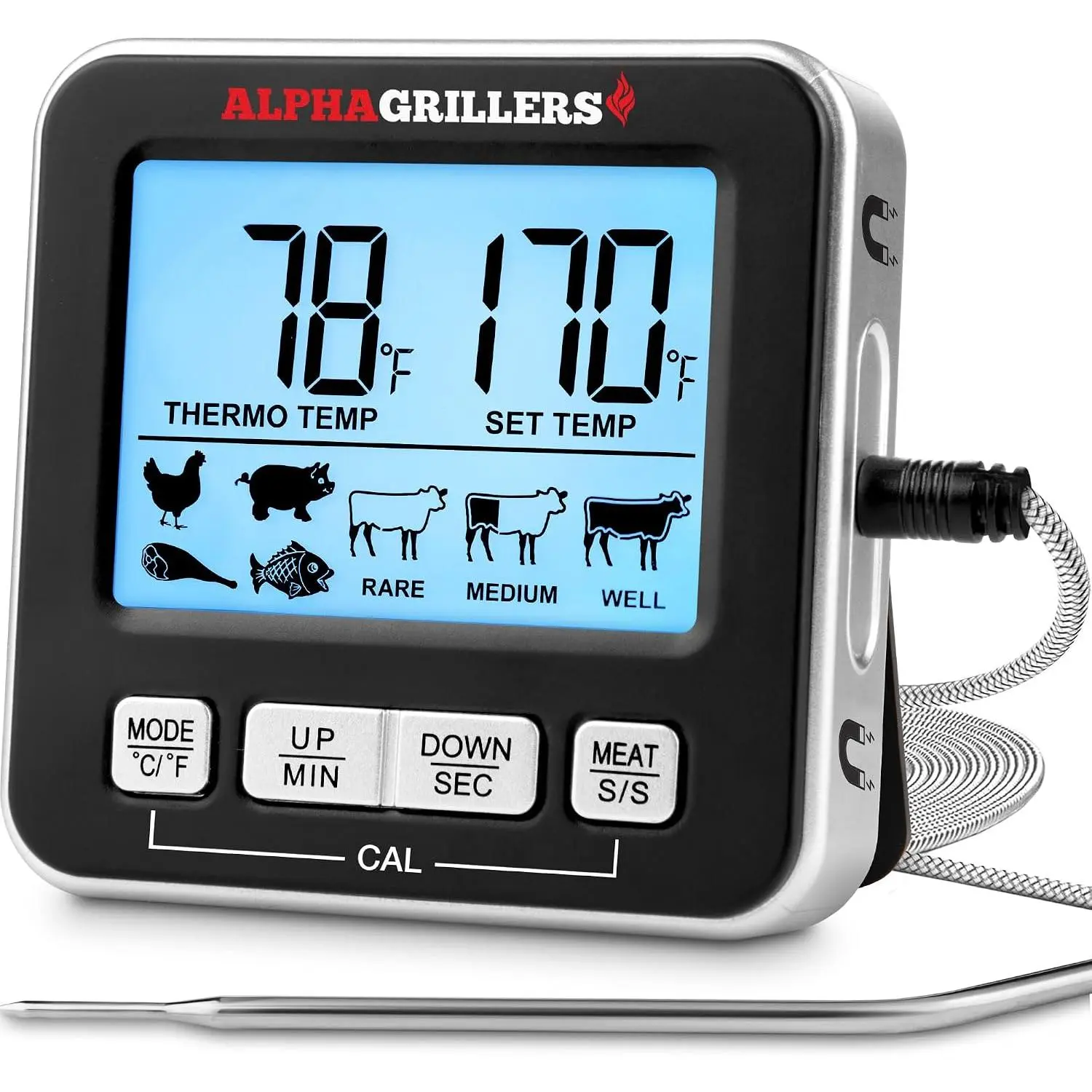 Meat Thermometer Digital, Wired Probe for Oven & Grill | 7 Preset Temperature , Timer &  for Cooking, Baking & BBQ