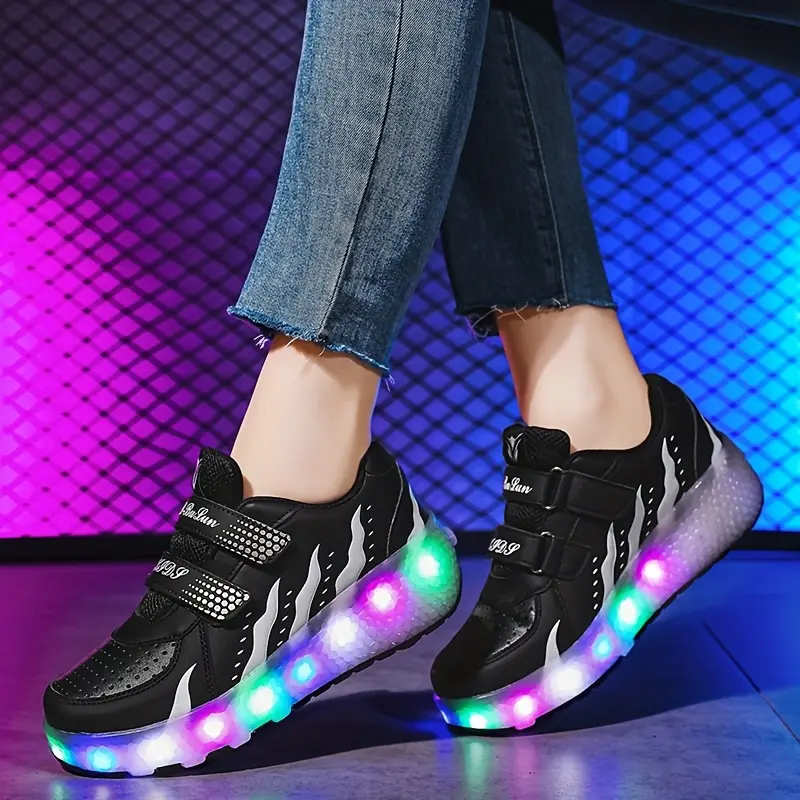 Hot Selling Dual-Mode Walking Ice Skates Light-Up Run Shoes, Rechargeable Colorful Flash Wheels Detachable Wheeled Sneakers, Anti-Shock-Absorbing Breathable Anti-Collision Foot Beginner Safe Ice Skates, Aesthetic Fun Gift