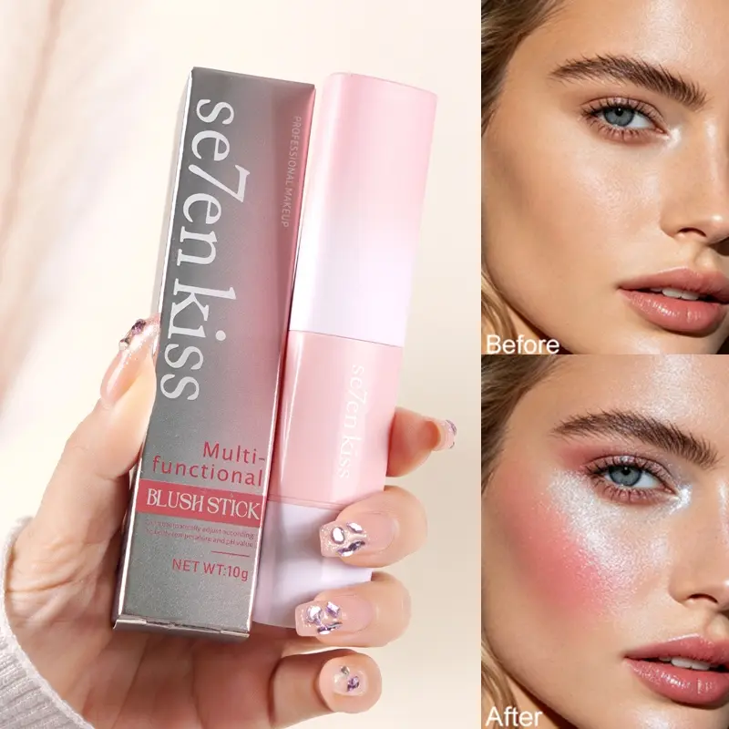 3-in-1 temperature-changing powder blusher stick with silky texture, easy to apply, long-lasting, Flawless, and multi-functional powder blusher, Beauty Cosmetics, Glam