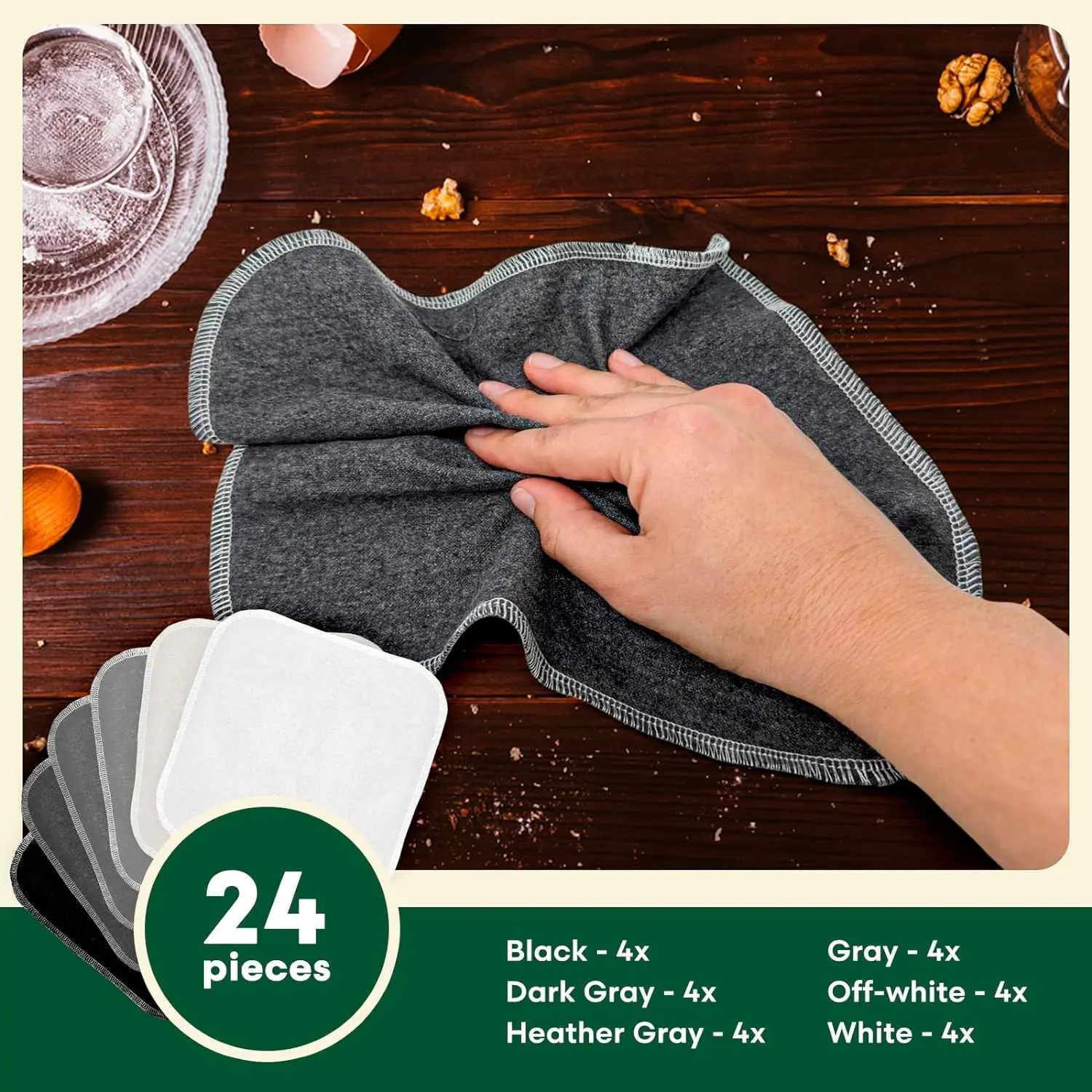 Paper Towels (24 Pack) - 100% Cotton Hand Towels for Kitchen - Zero Waste Cleaning Cloths - Washable Paper Towels - Reusable Napkins Paper Towel Alternative - Eco Friendly Gifts