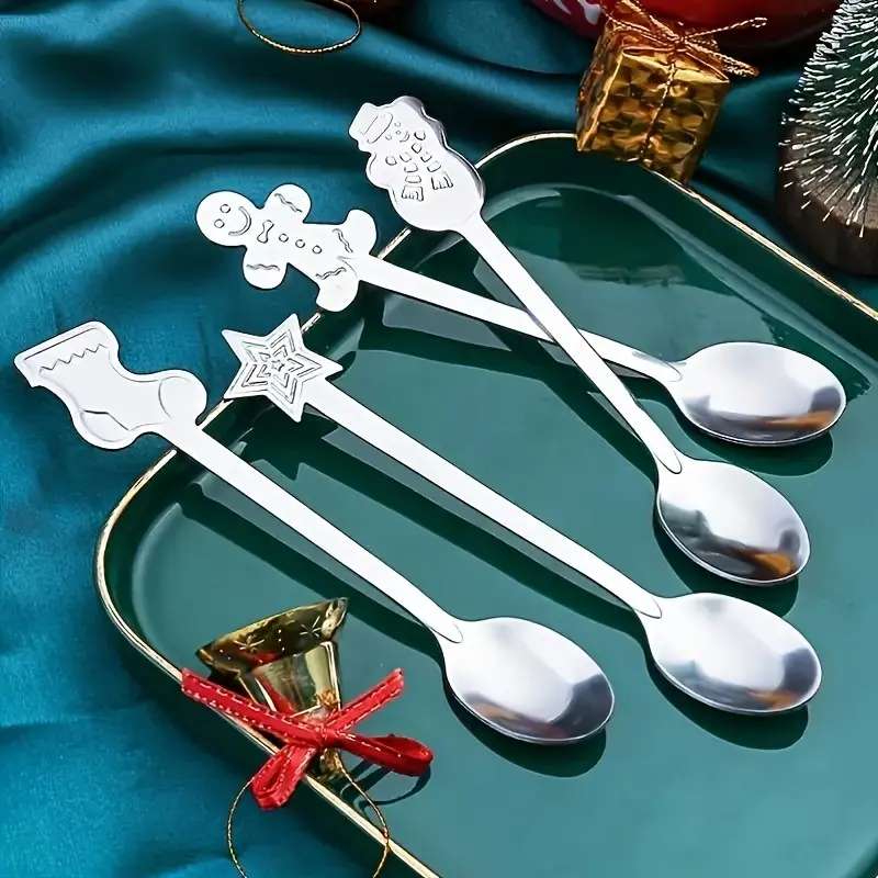 12/16pcs Christmas silver coffee spoon set, with four holiday elements designed-suitable for Thanksgiving, Easter, Hanukkah and Halloween-is an ideal holiday gift.