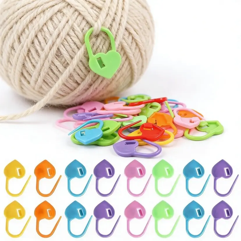 50pcs Random Color Heart Stitch Markers, DIY Knitting Supplies, Anti-Slip Crochet Tools, Handmade Crafting Accessories