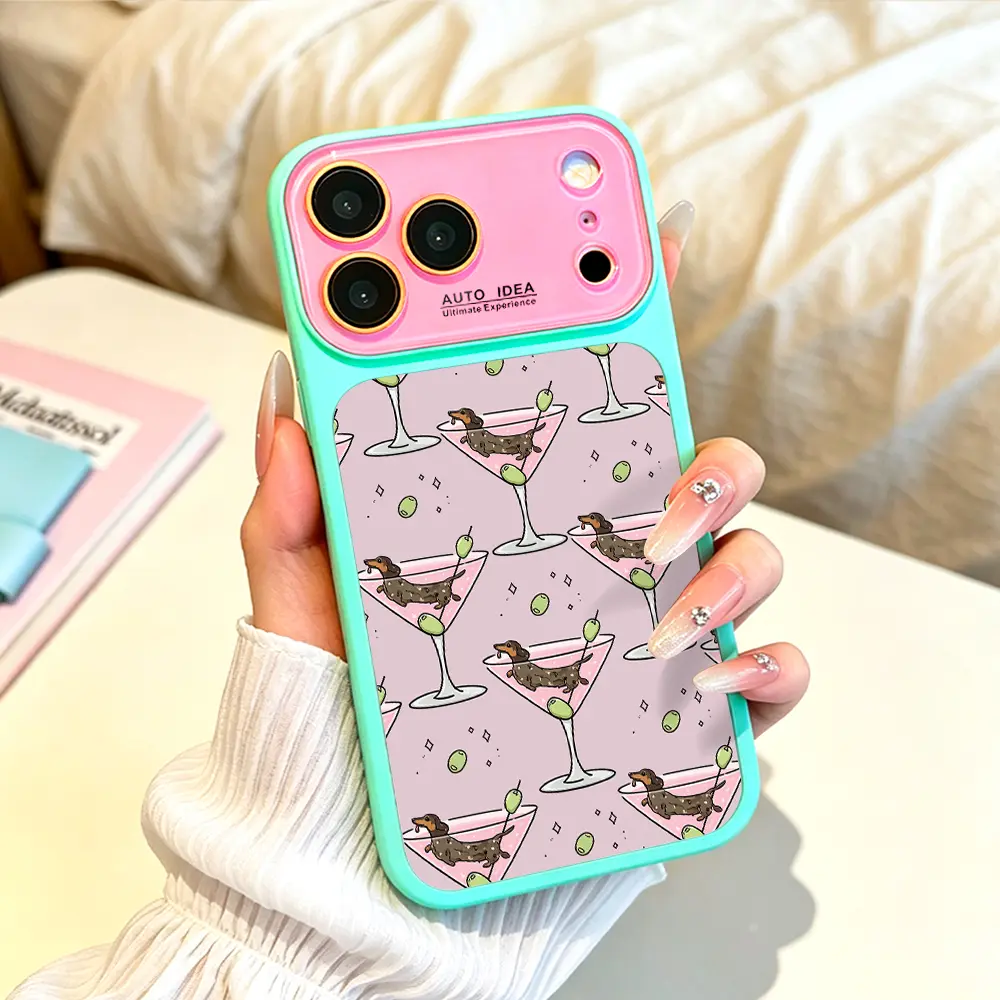 Dopamine Color Block,Dachshund Martini Phone Case,for iPhone 17 Pro Max 17 Air 17Pro 16 15 14 13 Pro Max,Cute Puppy Cocktail Gift,Adorable Dog Pattern Protective Shell,Soft Silicone Aesthetic Trendy Phone Accessory,Summer Party Vibes Stylish Durable Cover