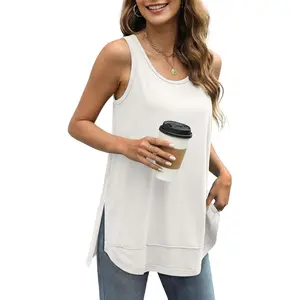 Loose Fit Tank Tops for Women Scoop Neck Summer Side Split Sleeveless Shirts 2026 Fashion