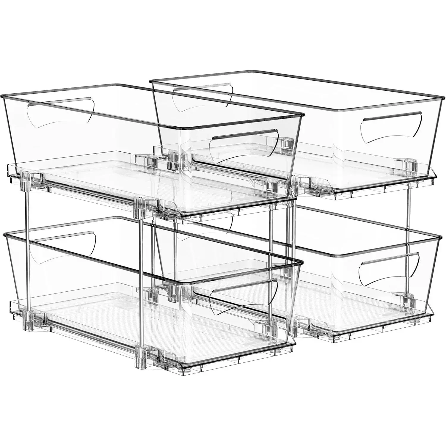 2Pcs 2-Tier Slim Drawer Cabinet Pull-Out Organizer, Clear