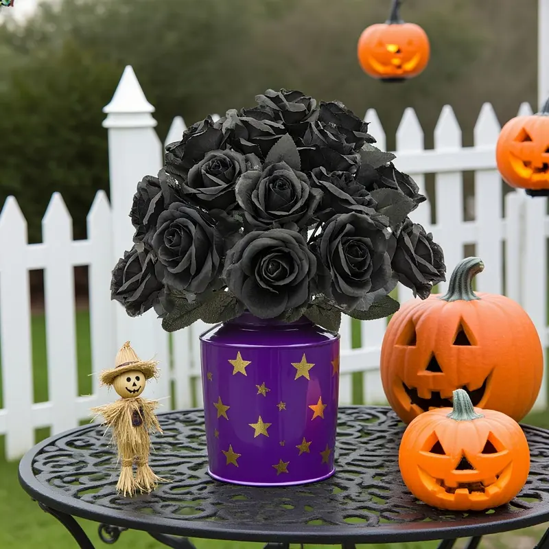 17 Bouquets of HighQuality Black Artificial Roses. Suitable for holiday and party decorations, home  room decor, weddings, DIY projects, outdoor garden decorations, elegant artificial flower arrangements, parties, gifts