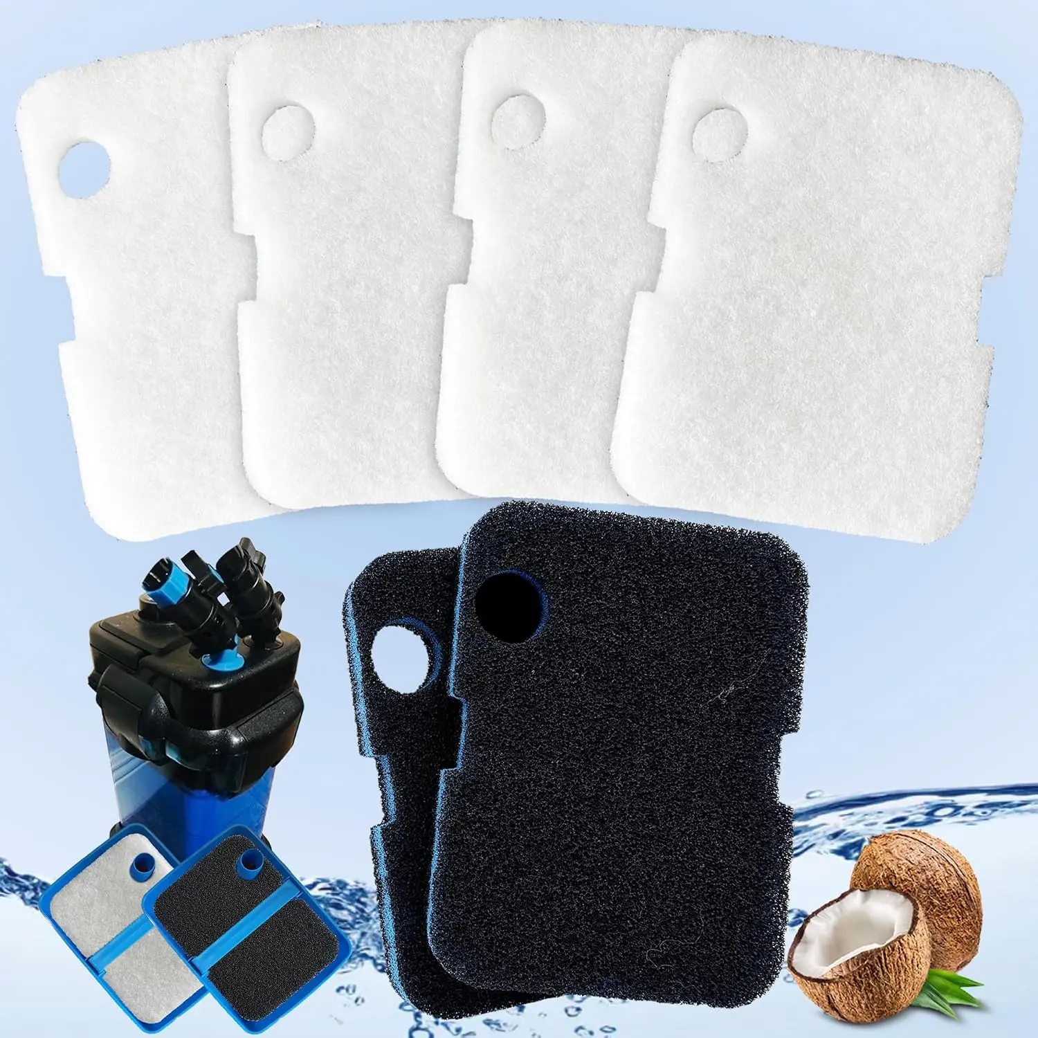 6 Pack  Activated Carbon Sponge Bio Filter Pads and White Floss Pads and for  700/1000 CCF2UL CCF3UL, Compatible with -Plax  700 & 1000 Canister Aquarium Filters