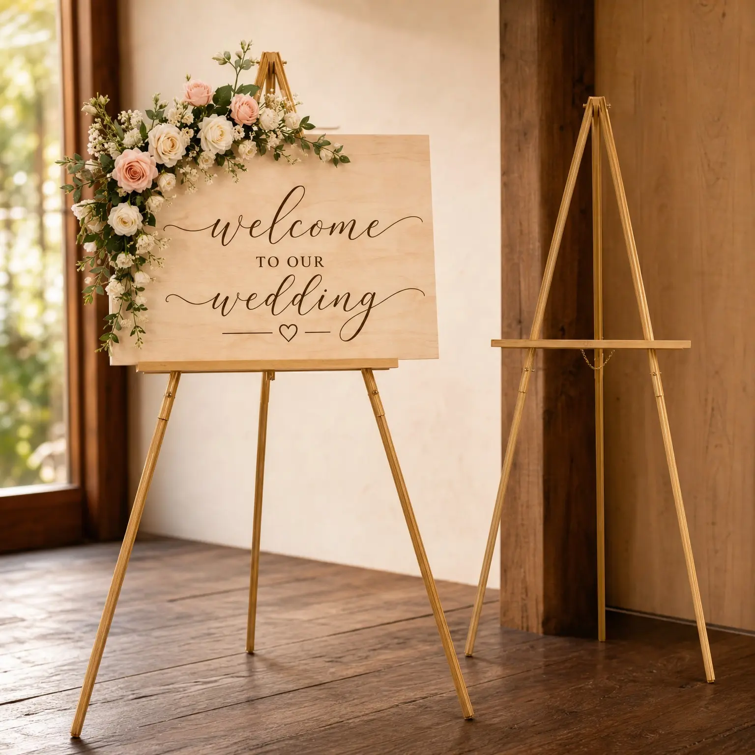 63" Gold Wooden Tripod Easel Stand with Tray for Wedding Sign, Welcome Board, Poster, Picture, Canvas Art Display & PaintingGift
