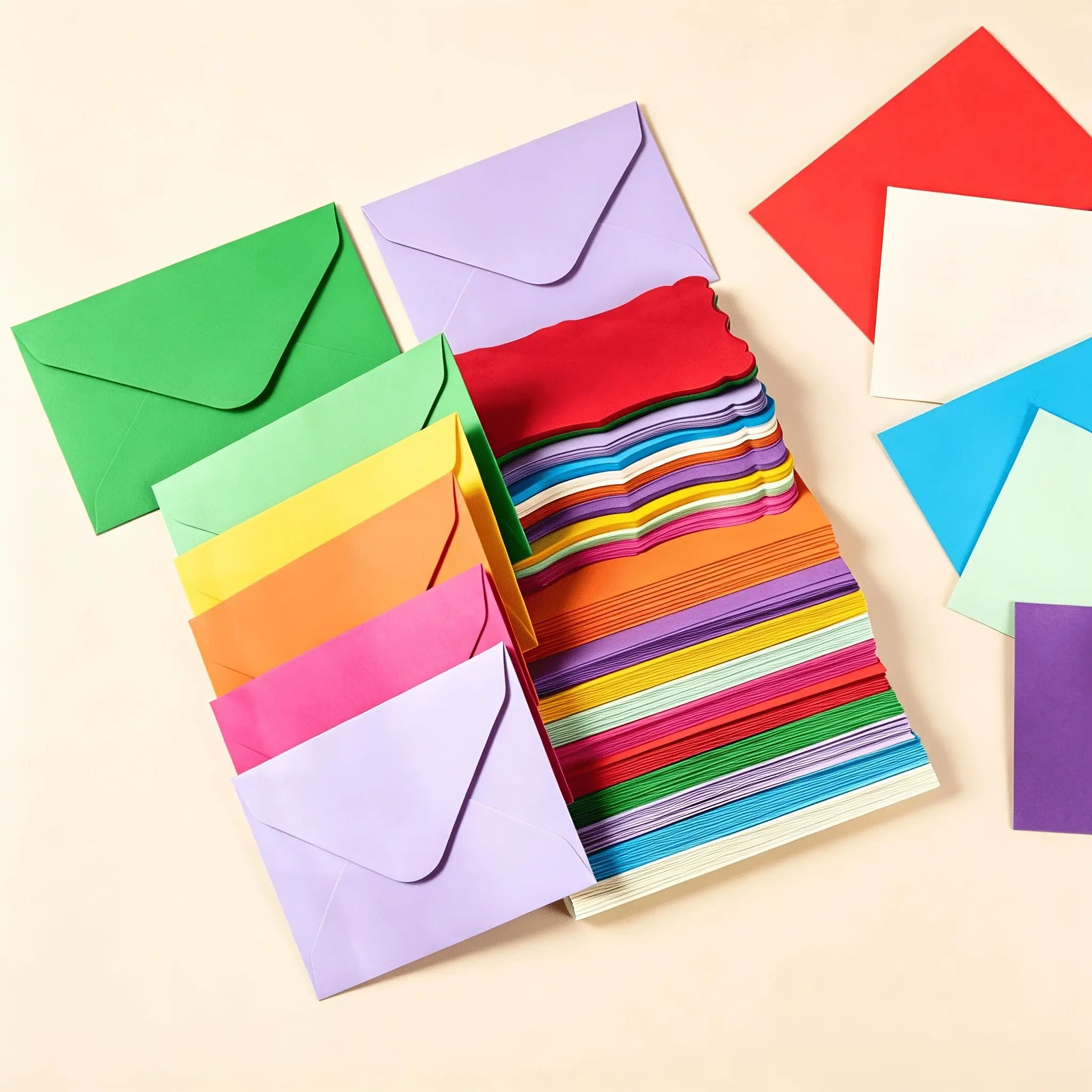 66pcs Mini Envelope & Greeting Card Set, includes 33 colorful western-style envelopes and 33 blank wavy-edge greeting cards with self-adhesive sealing design, assorted colors for personalized writing, ideal for holiday wishes, birthday cards, invitations