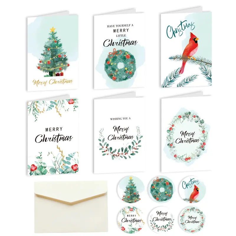 Christmas Card Set with Stickers and Envelopes, Holiday Greeting Cards for Family and Friends, Includes Christmas Gifts and Wishes