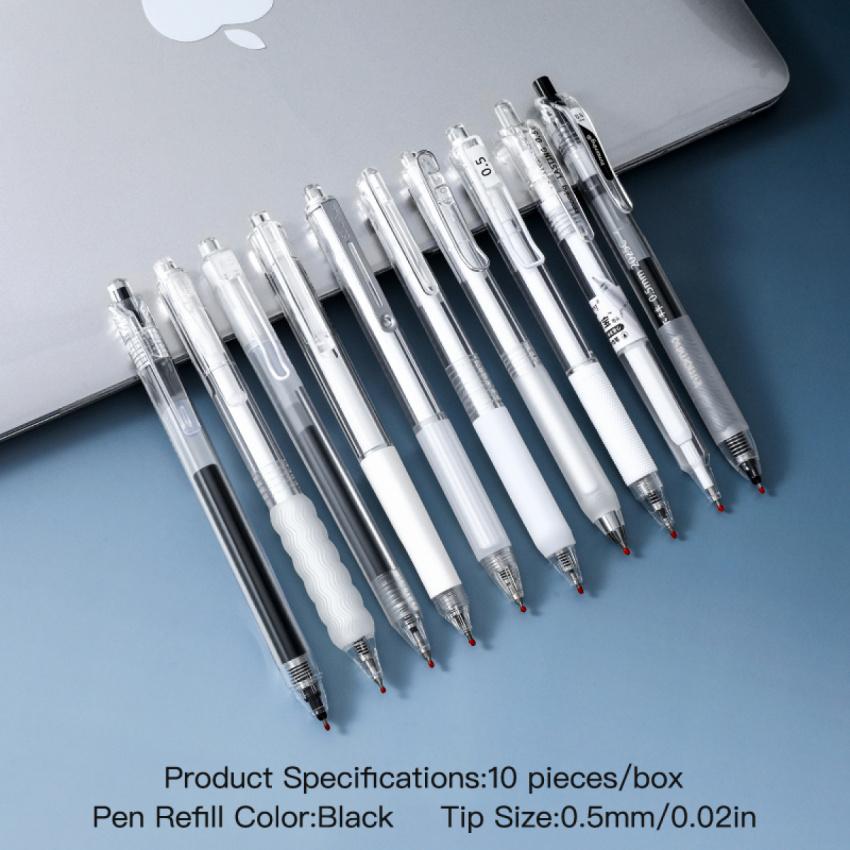 3 styles, 10 pens each, simple solid translucent dual design gel pens 0.5mm, smooth non bleeding quick dry pens exams practice, DIY study office writing, large capacity black gel pens