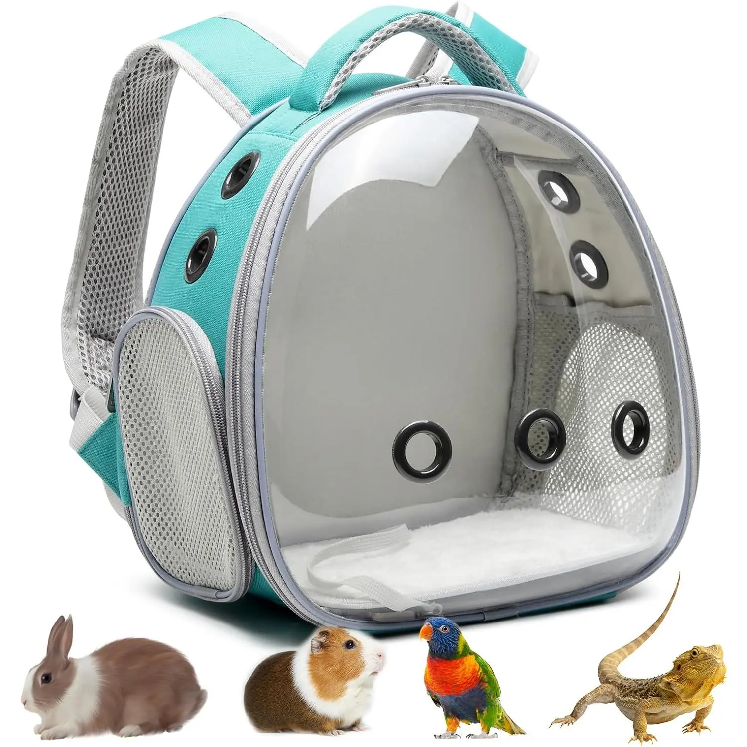 Portable Travel  Backpack Carrier Hamster Bag Guinea Pig Bird Small   Turtle Carrier  Cage  Bearded Dragon Breathable Hangbag (Green)