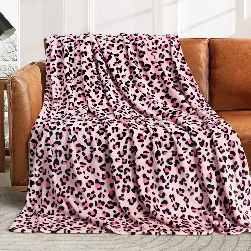 Livhil Flannel Fleece Throw Blanket Lightweight Cozy Pink Leopard Blanket Adult Cheetah Print Blanket Pink