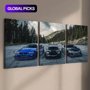 Car Pattern Canvas Painting with Frame, Modern Cool Design, 3 Counts/set Modern Wall Art Painting, Wall Art Decor for Home Living Room Bedroom Office