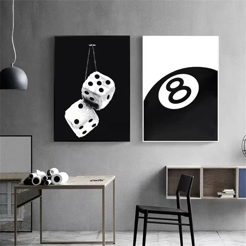 2pcs Billiard Club Theme and 8-Ball Art Wall Poster, Canvas Print for Living Room Bedroom Hallway Home Decor, Frameless Hanging Artwork