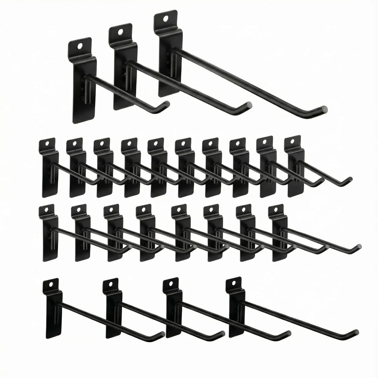 24 Pack Slatwall Hooks Heavy Duty Garage Wall Hooks Set, 4/6/8 Inch Metal Tool Hangers for Slat Wall Panels, Garage, Shed & Workshop Storage Organization(Black)