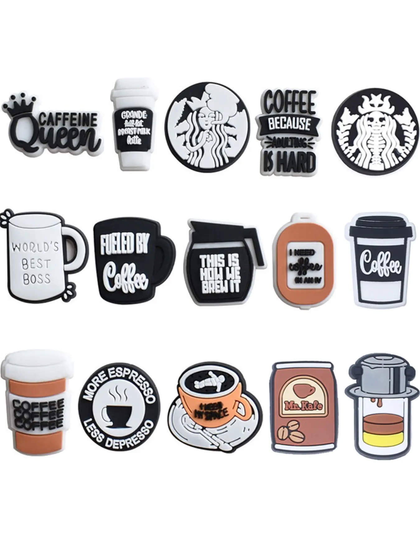 15 Pairs Coffee Drink Shoe Charms For Bubble Slides Clogs Sandals,PVC Shoe Decorations Accessories Buckle For Christmas Birthday Gifts