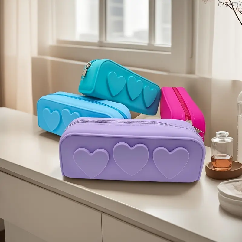 Compact Heart-Shaped Silicone Makeup Pouch - Cosmetic Storage Bag, Portable Organizer for Travel & Daily Use (Sports & Outdoor Companion)