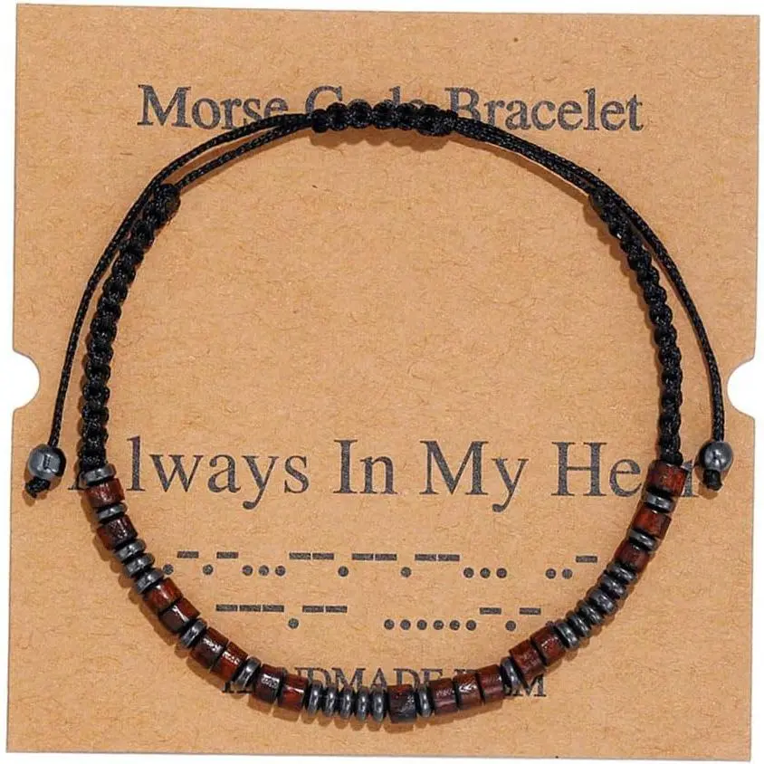 Morse Code Bracelets for Women Men,Morse Code Bracelets with Adjustable String,Inspirational Gifts Bracelets for Women Men
