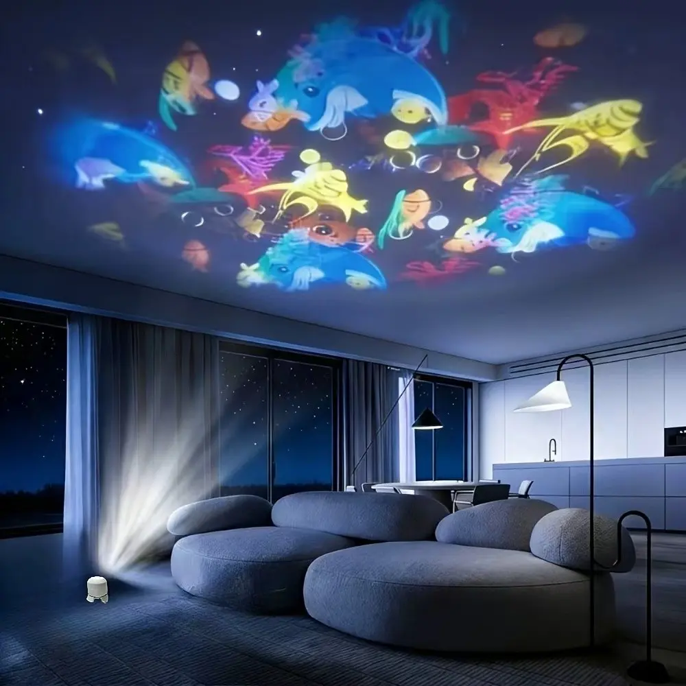 Ocean Starry Night Projector Lamp, USB Powered Underwater Animal Ambiance Night Light, Bedroom Sleep Therapy Decorative Ornament, Decorative Lighting