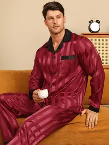 Men's Long Sleeve Long Pants Set, Striped Comfortable Print Pajamas, Ideal for Night Sleep, All-Season Home Wear