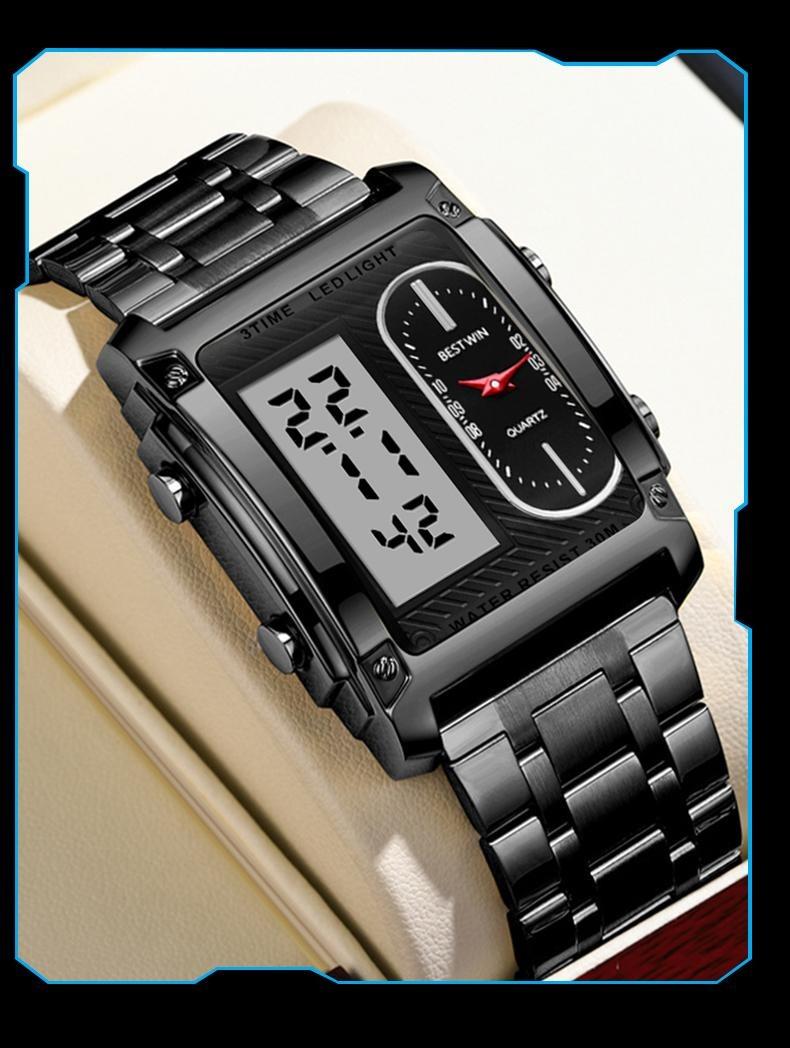 Luxury Racing men's square creative dual-movement multifunctional sports watch, featuring a luxurious triple-time design, water resistance, luminous dial,​Exuding a minimalist aesthetic, it is elegant, durable, and the perfect choice for everyday wear.​​