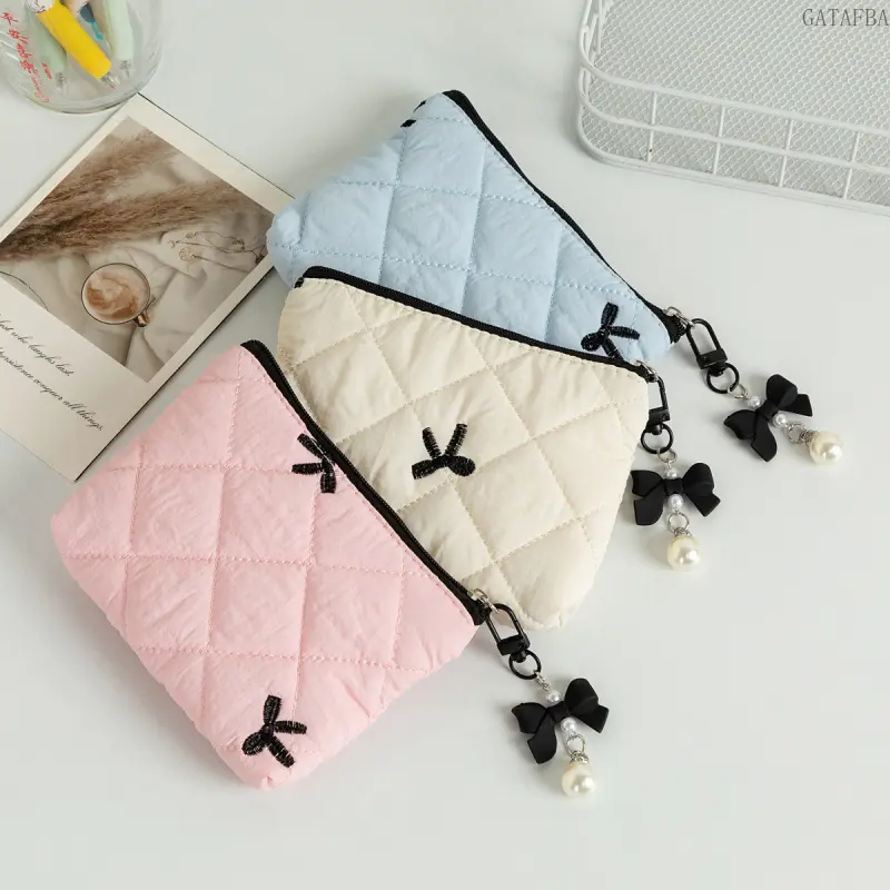 New bow quilted lipstick storage bag, multi-purpose cosmetic pouch for storing cosmetics, earphones,back to school,back to school haul