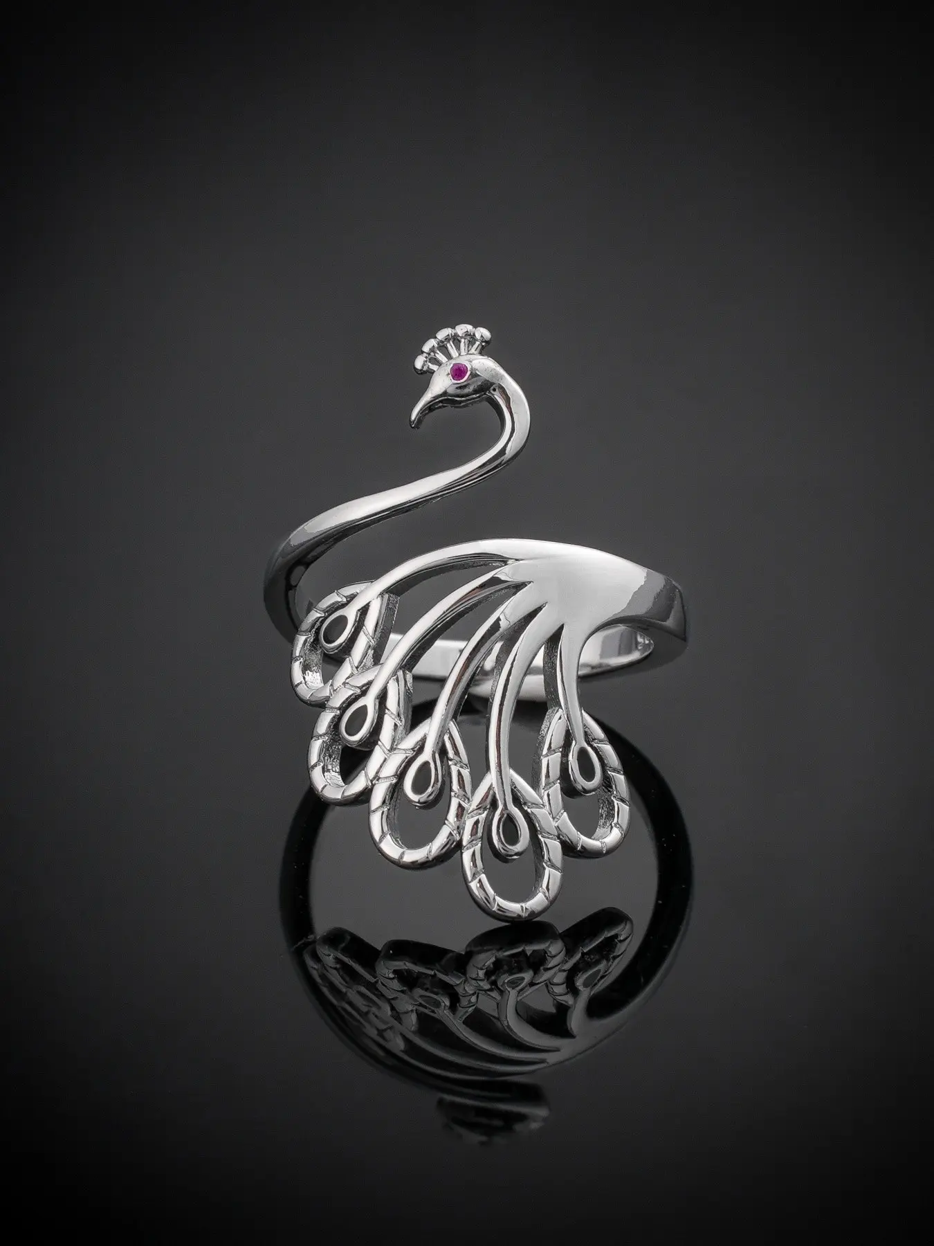 Elegant Hollow Peacock Silver Ring, S925 Sterling Silver, Artificial Zircon Accent, Boho Style, Lightweight, Perfect for All Seasons