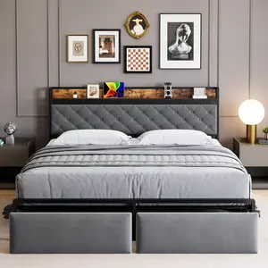 1 Iron, cloth, sponge, multi-layer wooden board LED bed with fast charging socket
