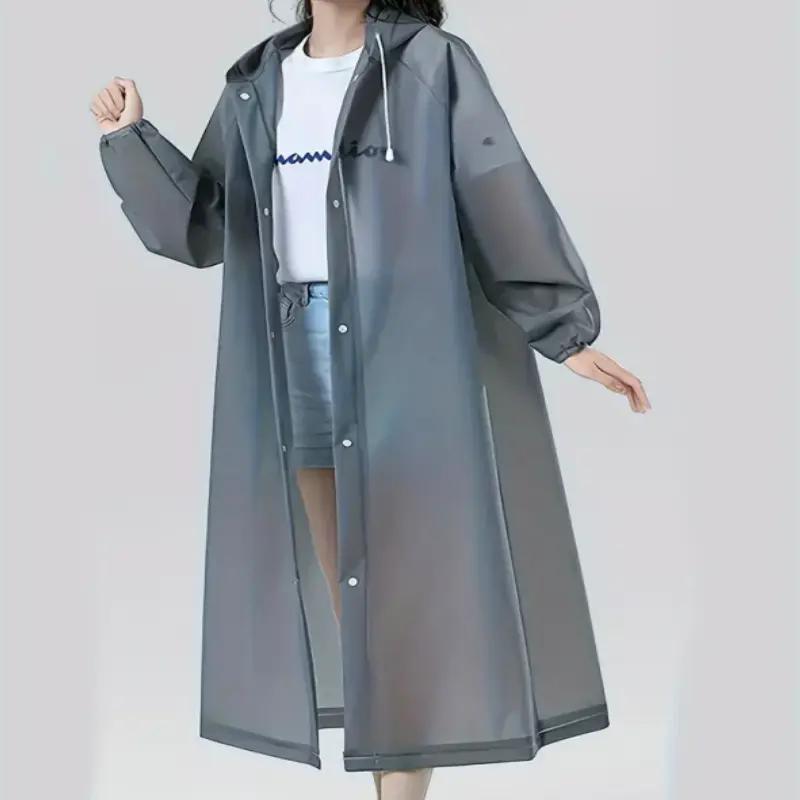 Solid Color Raincoat, 1-Count Portable Lightweight Windproof and Waterproof Raincoat with Drawstring for Outdoor Cycling