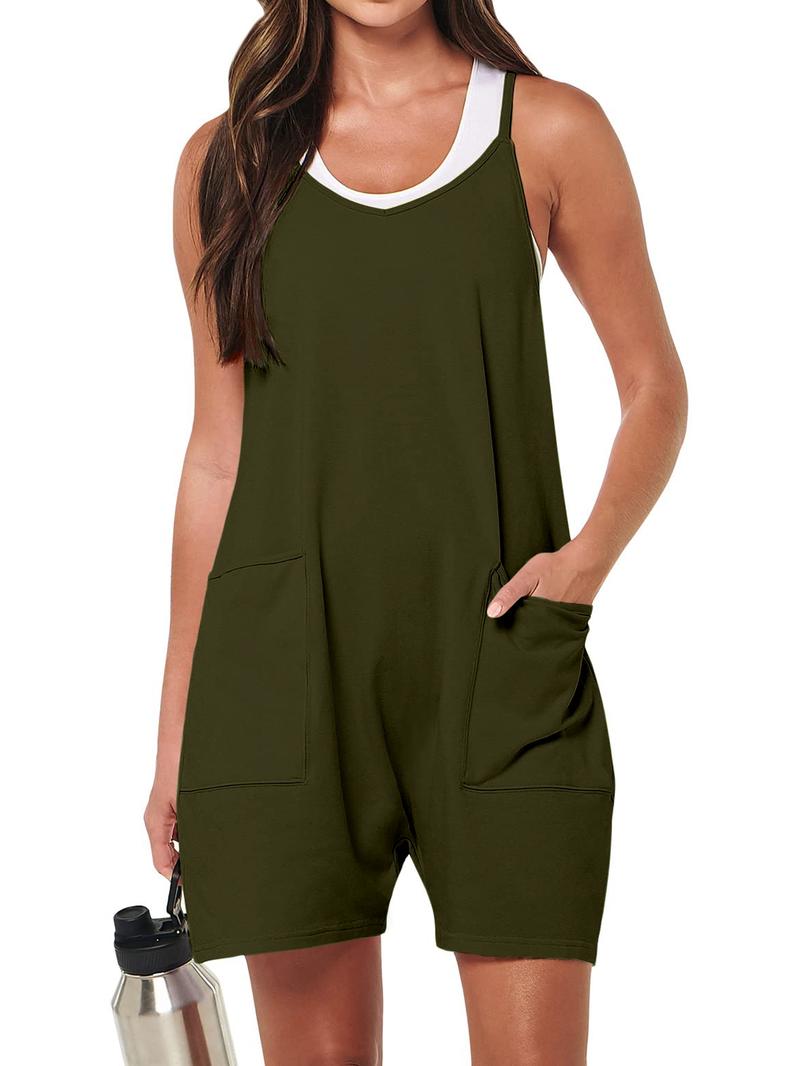 Women's Plain Pocket Adjustable Strap Cami Jumpsuit without Tank Top, Casual Sleeveless Jumpsuit for Summer, Ladies Clothes for Daily Wear