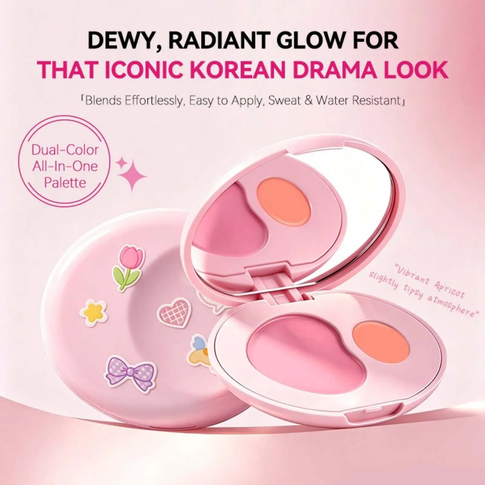 Dual Tone Cream Blush 2 in 1 Matte Blush & Dewy Highlighter Compact with Mirror, Natural Dewy Luminous Glow Cheek Tint, Long Lasting Blendable No Peeling Blush Cream for Glass Skin Makeup Makeup Holding Easy Coloring Powder Blusher Cream