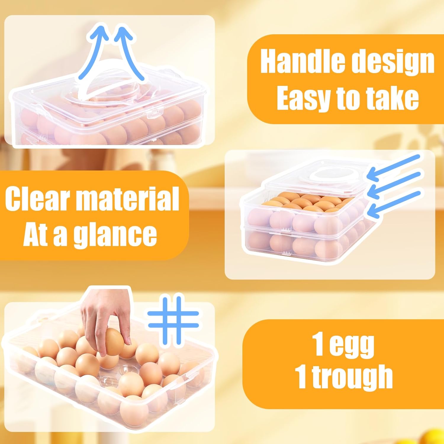 2-Layer Deviled Egg Carrier with Lid,Deviled Egg Trays with Handle,Stack Portable Stackable Trays,Clear Devil Egg Cotainer 48 eggs Holders, for Thanksgiving Day, Easter, Holiday,Parties and Kitchen