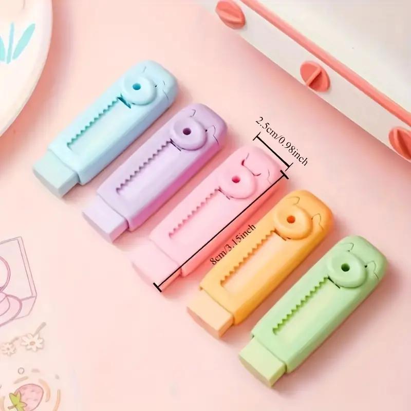Random Color Mini Cute Eraser, 3 Counts Portable Retractable Eraser, Clean Eraser, Writing & Correction Tool for Home School Office