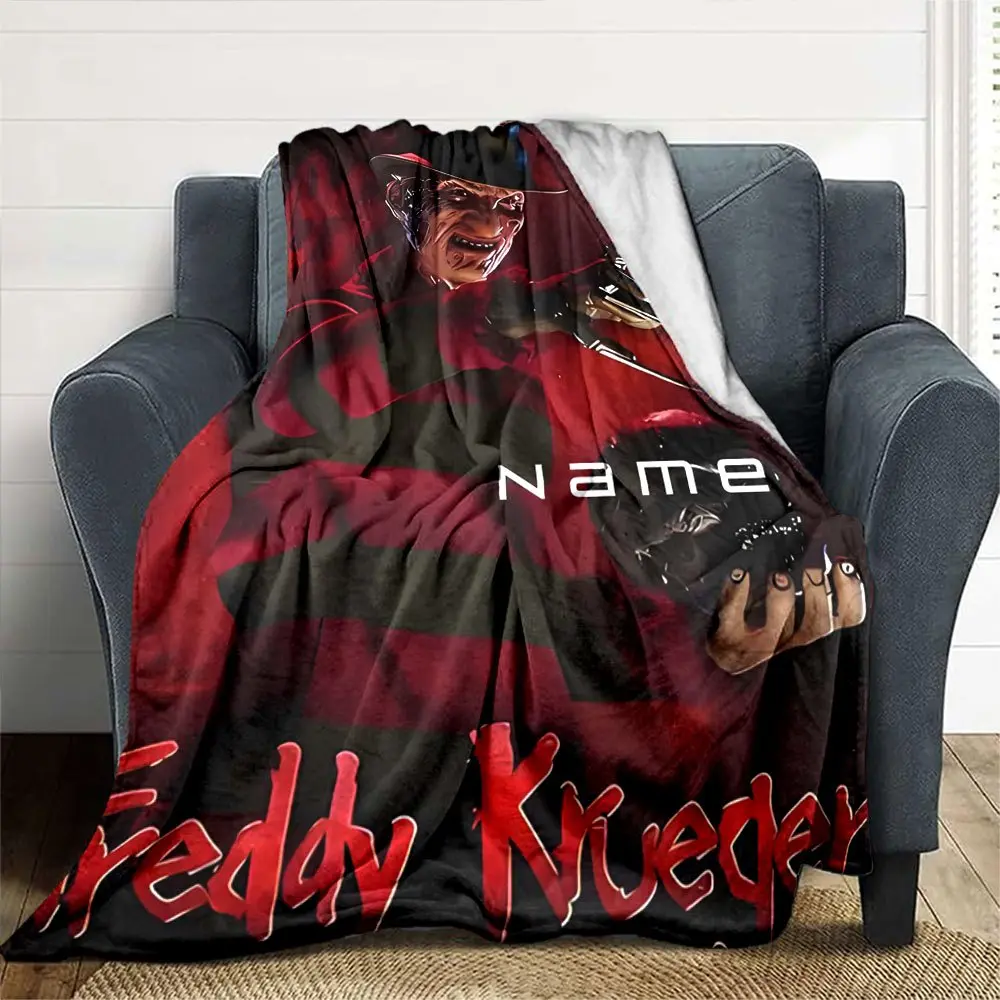 1pc Custom Name Freddy Krueger Flannel Blanket Nightmare Horror Movie Character Throw Blanket Soft Warm Sofa Bed Blanket Halloween Gift