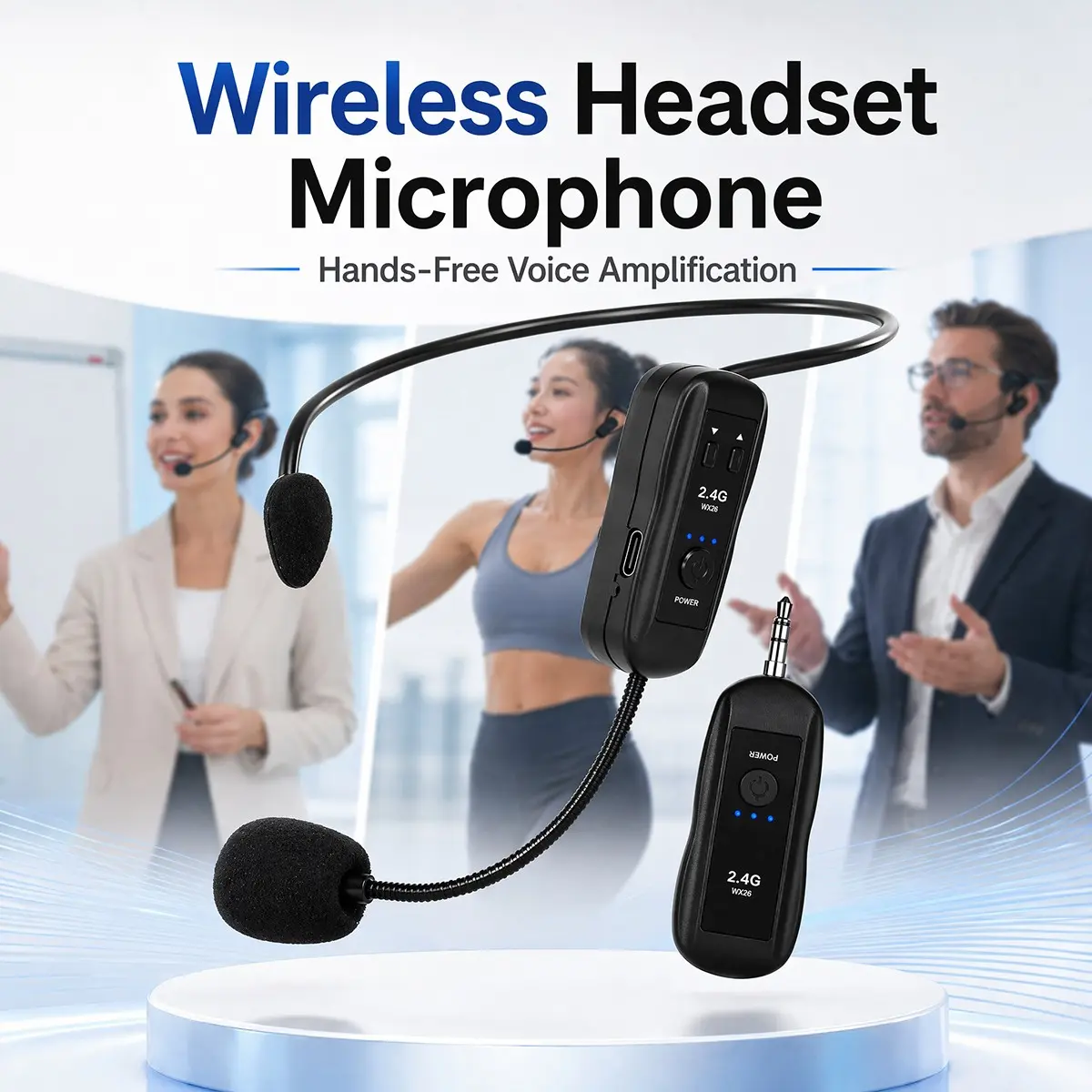 2.4g Wireless Headset Mic with Receiver, 164ft Range, Rechargeable, Handheld & Wearable, Ideal for Teachers, Coaches, Tours, Speeches