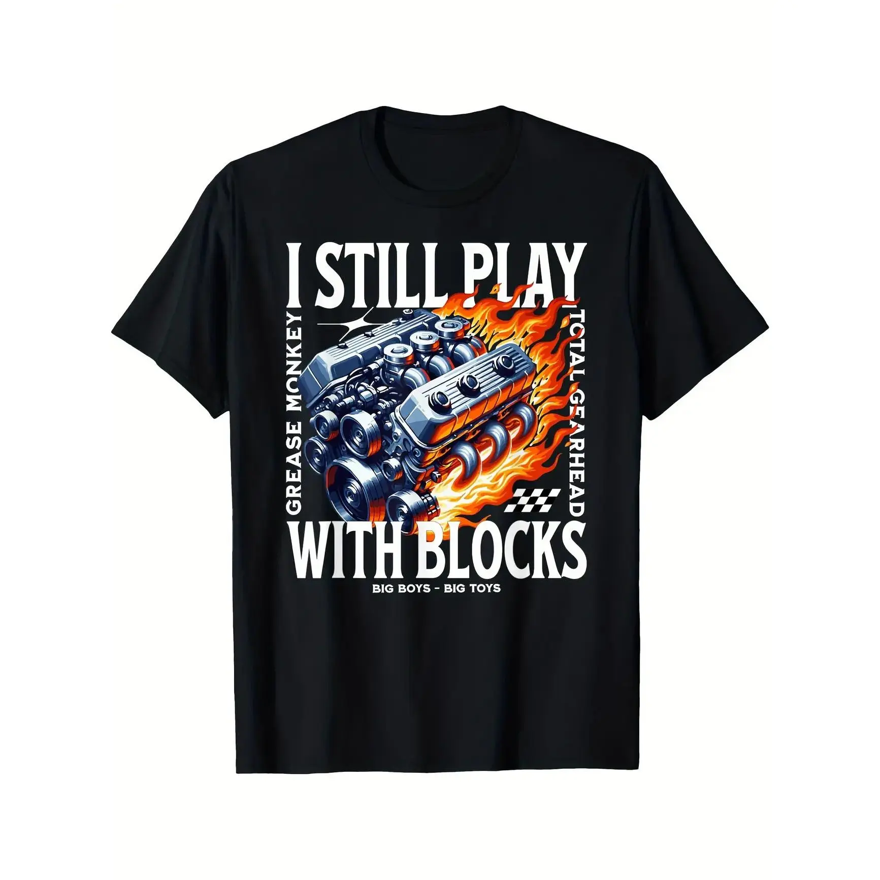 Summer t Shirts I Still Play With Blocks Car Mechanic V8 Big Block Gearhead Printed T-shirt